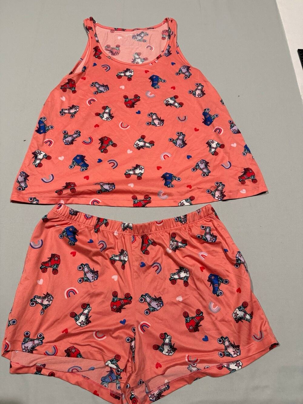 Joyspun Women Pink Roller Skates Graphic Print Tank & Shorts Pajama Set S 4-6